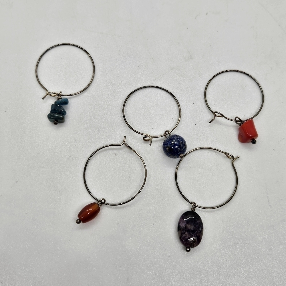 set of five wine charms with multicolor stone beads